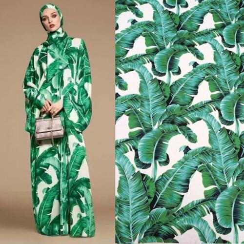 145cm green banana leaf print clothing fabric diy shirt dress scarf fabric clothing polyester fabric material wholesale cloth