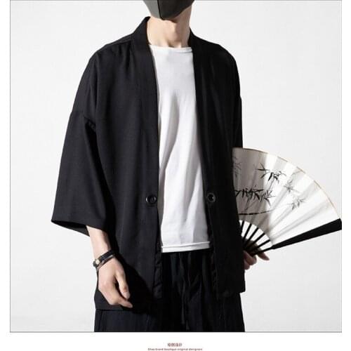 Traditional Japanese Style Cardigan Samurai Kimono Haori Japan Men Retro Warrior Yukata Obi Asian Coat Adult Clothing Plus Size