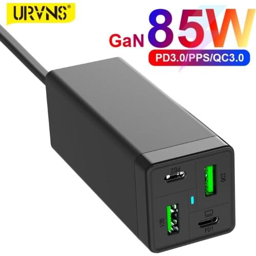 URVNS 4-Port 85W GaN USB C Fast Charger, PD 65W PPS 45W 20W QC3.0 Power Adapter Supply For MacBook Laptop iPhone Xiaomi Samsung