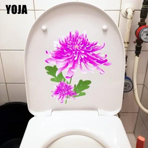 YOJA 20.9*22.9CM Beautiful Purple Autumn Chrysanthemum Toilet WC Decor Home Room Wall Sticker T1-0546