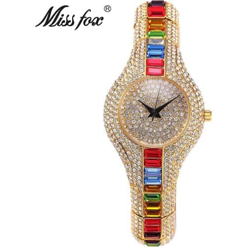 MISSFOX Mix Baguette Diamond Women Watches Luxury Ladies Gold Watch Shockproof Waterproof Small Womens Watch For Female Clock