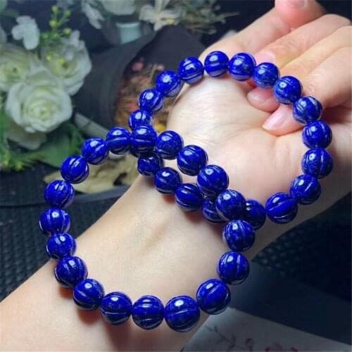 10mm Genuine Natural Blue Lapis Lazuli Bracelet For Women Man Crystal Pumpkin Round Beads Gemstone Crystal Stretch Strand AAAA