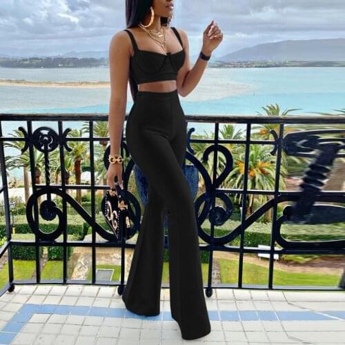 New womens 2021 two pièce set women summer sexy wrapped chest strap flared pants suit sleeveless wide leg pants vest suit