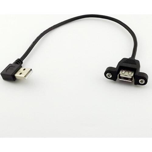 10pcs USB 2.0 A Female Panel Mount to USB A Male Plug Left Angled Extension Cable 25cm