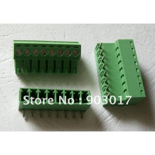 100 pcs Pitch 3.81mm Angle 8pin/way Screw Terminal Block Connector Green Color Pluggable Type with angle pin