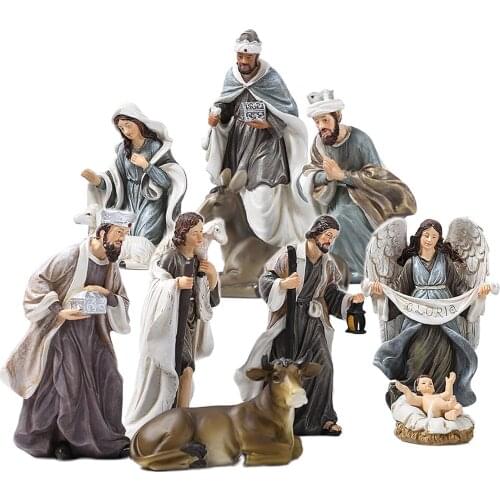 12pcs Resin Sculpted Samll Nativity Figurine Display Set Scene Church Xmas Gift