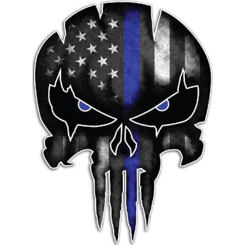 13*9.5cm PVC Car Styling Stickers Thin Blue Line for Skull Reflective KK Car Sticker Vinyl Decal Personality Decor Accessories