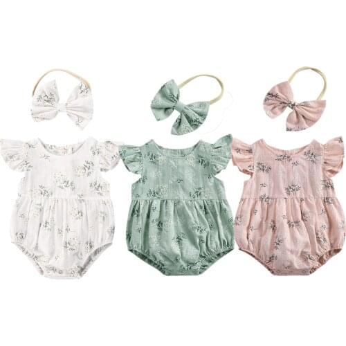 2PCS Toddler Kids Baby Girl Clothes Floral Jumpsuit Summer Sleeveless Bodysuit Sunsuit Headband Outfits