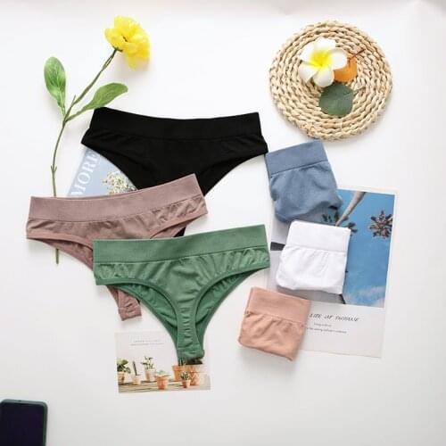 CHRLEISURE 3 PCS Briefs Set Sexy G-String Panties Women Soild Triangle Underpants Low Waist Intimate Thongs Underwear Suit