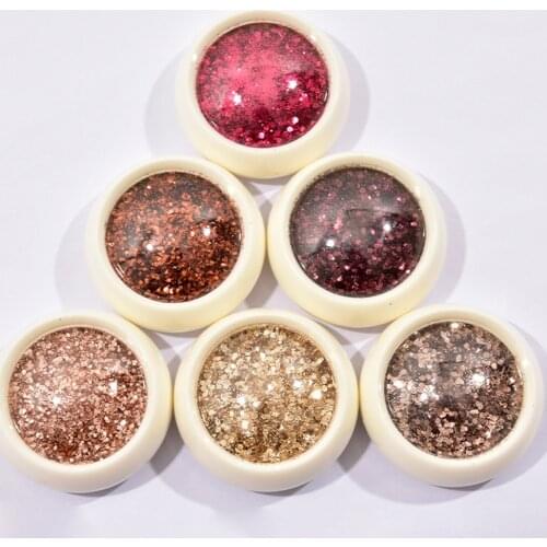 6 Colors/Set Champagne Nail Art Glitter 3D Mixed Hexagon Shape Sequins Acrylic Powder Dust For Nail Body Craft Decorations #6/KL