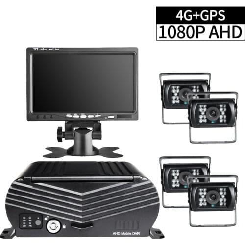 4G+GPS 1080P 4CH Mobile Vehicle Car DVR Recorder School Bus Truck Taxi with AHD 2.0MP Camera,7 inch VGA Monitor for Security