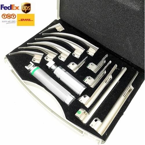 Free shipping animal laryngoscope throat optical fiber LED light 12leaves 2handle