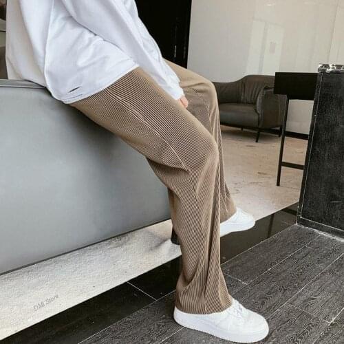 Mens Fashion Elastic Waist Casual Pants Korean Style Pleated Pants Men Streetwear Wild Loose Hip-Hop Straight Trousers Mens