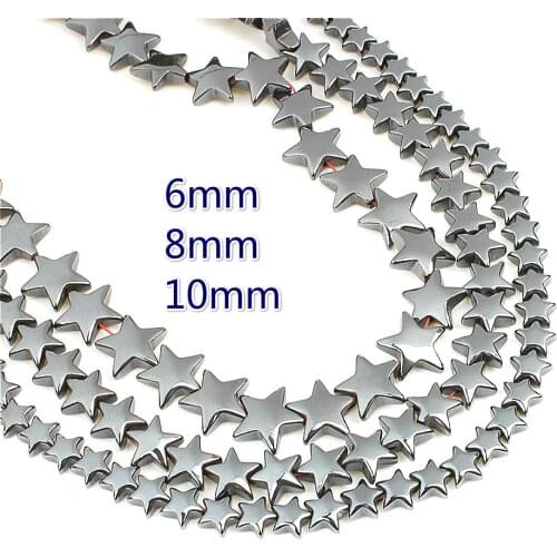 Natural Stone Hematite Pentagram Loose Beads 6-8-10mm Black Pentagram Beads Used to Make Jewelry DIY Bracelets Necklaces 15 Inch