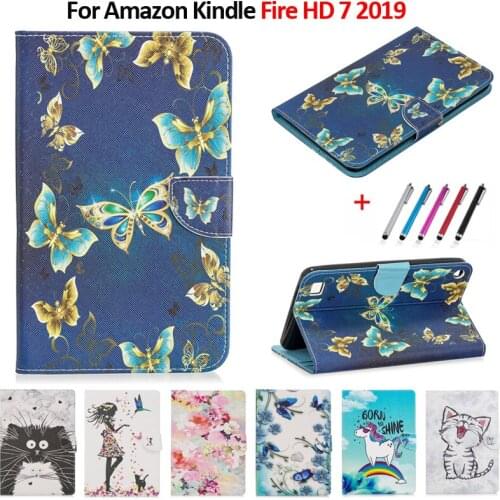Kawaii Unicorn Cat Flower Painted Tablet Case For Coque Amazon Kindle Fire HD 7 2019 Case For All new Fire 7 9th Generation