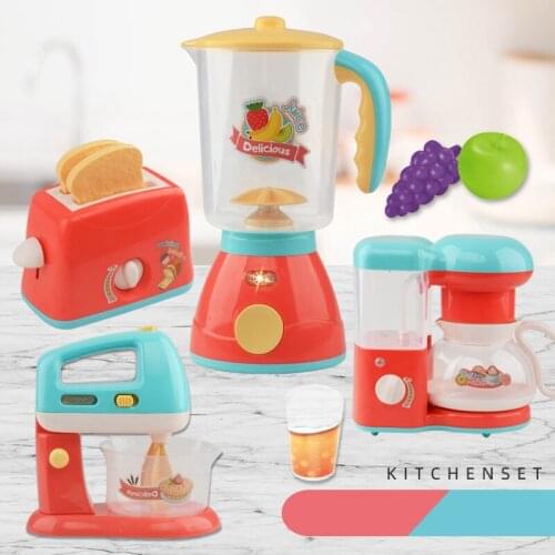 Kids Pretend Play Sets Simulation Toasters Bread Maker Coffee Machine Blender Baking Kit Game Mixer Kitchen Role Toy