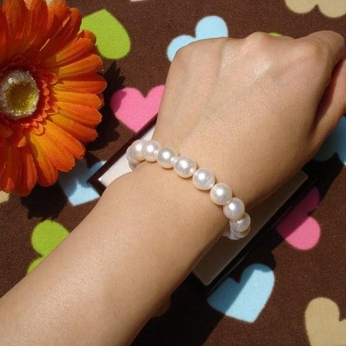 18CM LENGTH! 9-10MM Super Big Size Charm Fresh Water Pearl Bracelet ELASTIC Bangle Fashion Jewelry, 30pcs/lot