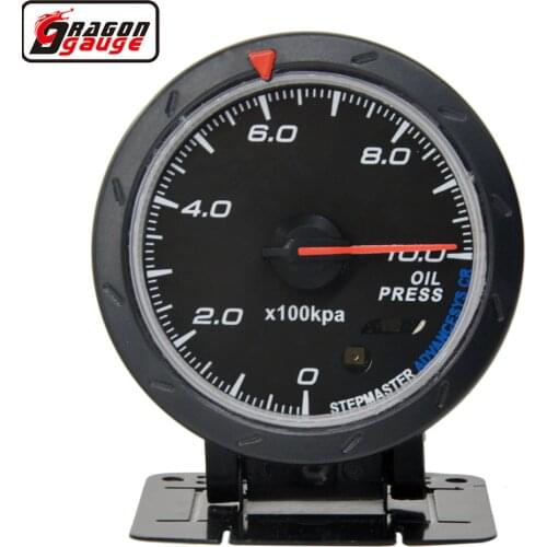 Dragon 60mm Stepper Moto Auto Racing Refit Pointer Car Oil Pressure Gauge Meter White and Red Light Free Shipping