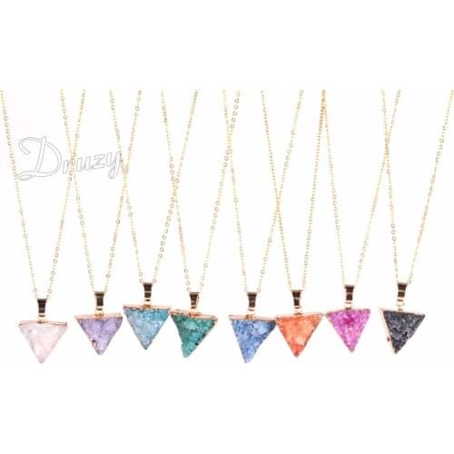 Drzuy New Nice Triangle Natural Stone Quartz Crystal Pendants Necklace Drusy Delta Druzy Gold Color Chain Statement Necklace