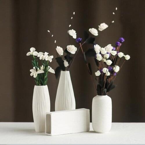 European White Ceramic Vase Office Home Decoration Cabinet Decoration Solid Color Simple Flower Arrangement Flower Crafts Living