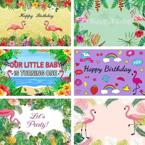 Flamingo Birthday Backdrops Summer Hawaiian Beach Party Customized Poster Photography Backgrounds Photo Studio Photophone Decor