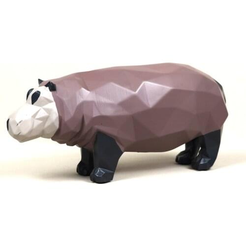 Geometric Hippo Statue Abstract Resin River Horse Sculpture African Wild Animal Home Decor Ornament Art and Craft Furnishing