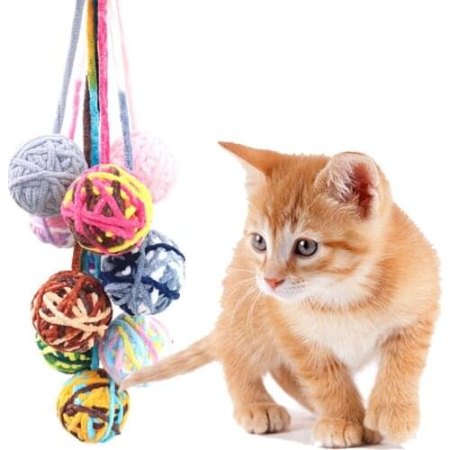 Pet cat toy colorful bell plush ball Cats pet Interactive Chasing Chewing toys for cat Soft Bell Wool Balls Cat Rope kitten toys
