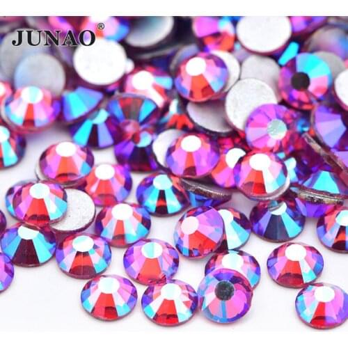 JUNAO SS16 SS20 Rose AB Glass Nail Rhinestones Crystal Stones Applique Non Hotfix Glass Strass Flatback Gems Nail Art Decoration