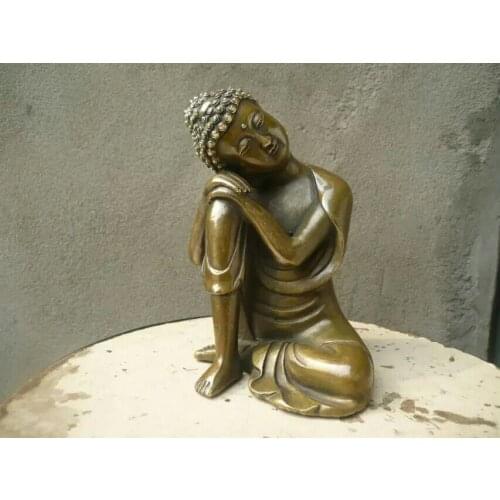 Chinese Fengshui Handmade Old Brass Copper Statue Sleeping Sakyamuni Buddha