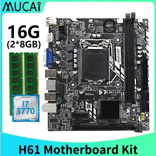 MUCAI H61 Motherboard LGA 1155 Kit Set With Intel Core i7 3770 CPU Processor And DDR3 16GB(2*8GB) 1600MHZ RAM Memory PC