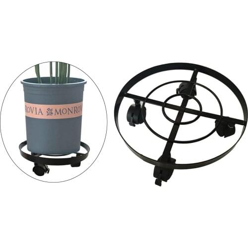 Metal Plant Pot Caddy Stand Round Garden Planter Rack Trolley Roller Tray with Swivel Wheels, Outdoor Indoor