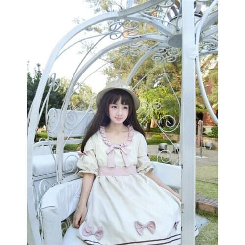 Sweet lolita dress vintage bowknot puff sleeve high waist princess tea party victorian dress kawaii girl gothic lolita op loli