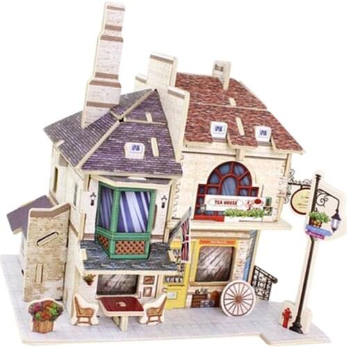 Dollhouse Miniature Furniture, Wooden DIY Dollhouse Kit 1:24 Scale House for Birthday Christmas Gift (Tea House)