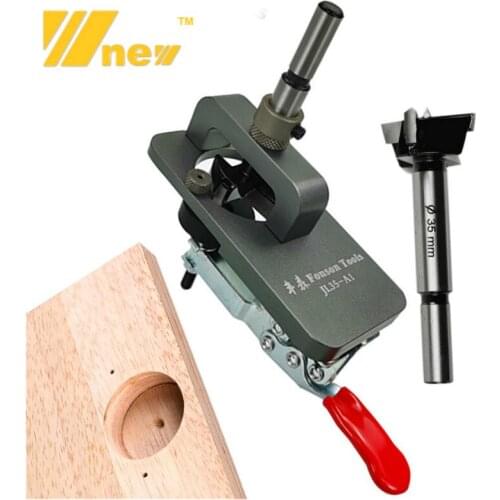 35mm Hinge Boring Jig Woodworking Hole Drilling Guide Locator with Fixture Aluminum Alloy Hole Opener Template Door Cabinets