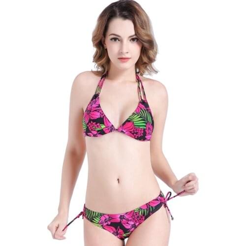 Nylon Lycra Fabric Plus Size Bikini Set Fully Lined Most Popular Floral Bikini Women Swimwear Adjustable Neck - tie Swimsuit 02
