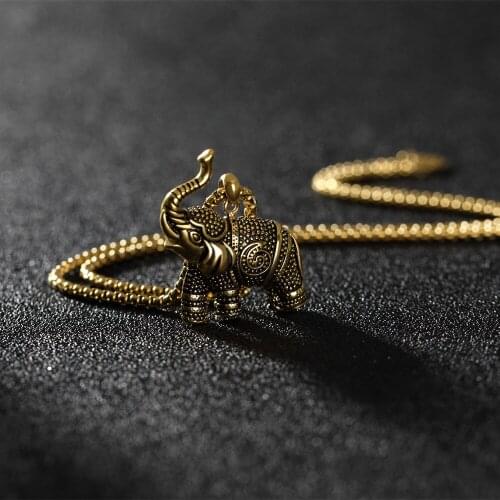 New Vintage Elephant Necklace Stainless Steel Lucky Animal Gold Chain Necklaces Pendants Jewelry Accessories Gifts For Men Women