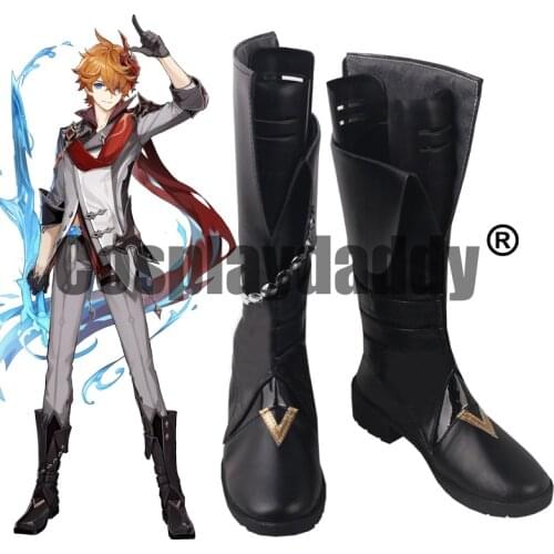 Genshin Impact Snezhnaya Fatui Eleven Harbingers Childe Tartaglia Cosplay Black Shoes Boots S008