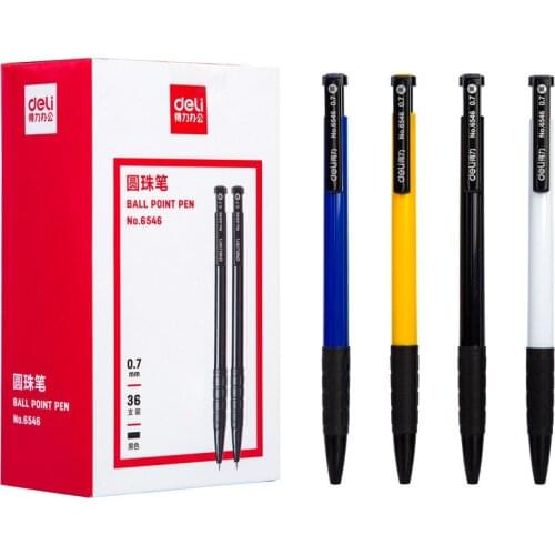 Deli fashion simple black pen core ballpoint pen, 0.7mm classic press type ballpoint pen, office pen student stationery