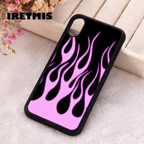 Iretmis 5 5S SE 2020 Phone Cover Case for iPhone 6 6S 7 8 Plus X Xs XR 11 12 Mini Pro Max Silicone TPU Neon Pink and black flame
