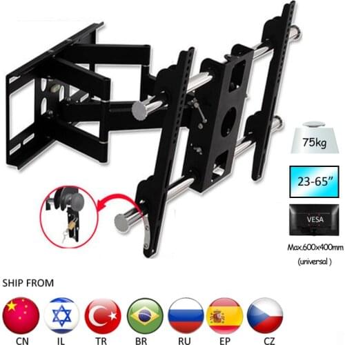 DL-D-201MT 75KG 55" 65"30" 6 arms retractable FULL motion stainless steel wall swing arm tv lift mechanism lcd arm wall bracket