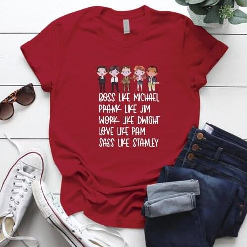 Boss Like Michael Prank Like Jim Printed T Shirts for Women Round Neck Loose Shirts Woman Tees Tops Clothes 2020 Vetement Femme