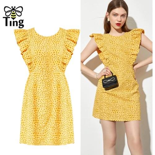 Tingfly Women Summer Floral Yellow Casual Dress Ruffles Fashion Streetwear Mini Short Dress Lady Boho Dresses Robes Clothes Za
