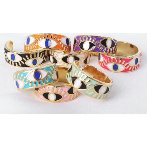 European and American Fashion Hip-Hop Ring Female Devil Eye Gold-Plated Drip Open Ring Ladies Exquisite Banquet Jewelry
