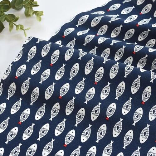 1meter 100% cotton carton fish navy printing fabric for Childrens skirt dress DIY Summer clothes bag handwork fabric art XMT