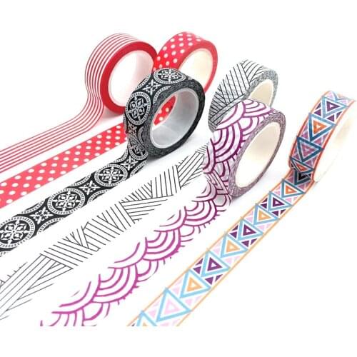 1PC 15MM*10M Red Stripe Dot Purple White Black Colorful Washi Tape Japanese Paper DIY Planner Masking Tape Decorative Stationery