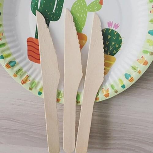 10pcs Wooden Disposable Cutlery Birthday Party Decorations Disposable Partys Cumpleaños Assiette Jetable Rietjes Fork And Knife