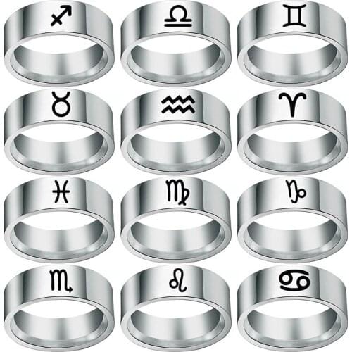 12 Zodiac Ring Aries Taurus Gemini Cancer Virgo Libra Scorpius Sagittarius Capricornus Wedding Stainless Steel Rings Jewelry