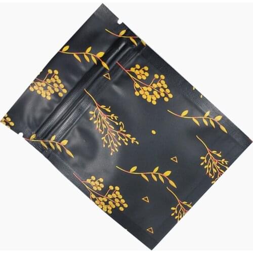200Pcs 7*9cm (2.7"x3.5") Black Aluminum Foil Flower Branch Print Zip Lock Packaging Bag Mylar Small Gifts Snack Retails Pack Bag