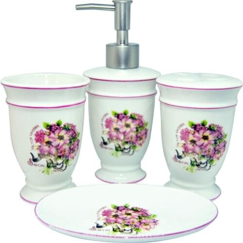 4Pcs/Set Ceramic Flower Art Savon Victor Vaissier Paris Bath Bathroom Hotel Soap Dispenser Pump Bottle Toothbrush Holder Dish