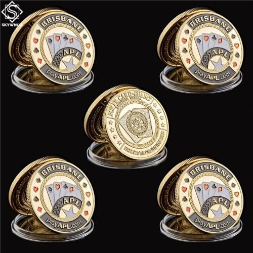 5PCS USA Gold Commemorative Coin Poker Card Guard Token Brisbane Playapl Poker Collectibles
